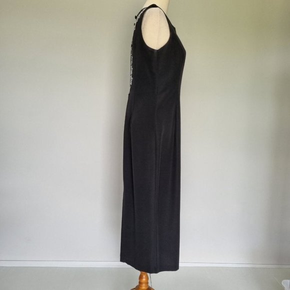 Marshal Gerald Ashley Black Floral Emroidered Midi Dress Vintage 90s Size 12 - Picture 3 of 8